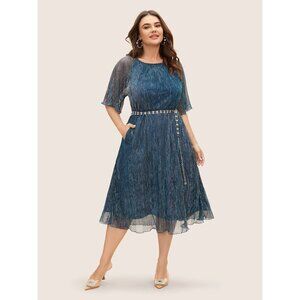 Luxe Textured Flutter Sleeve Midi Dress Size 2x NWT